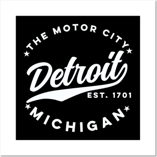 The Motor City Detroit (White Text) Posters and Art